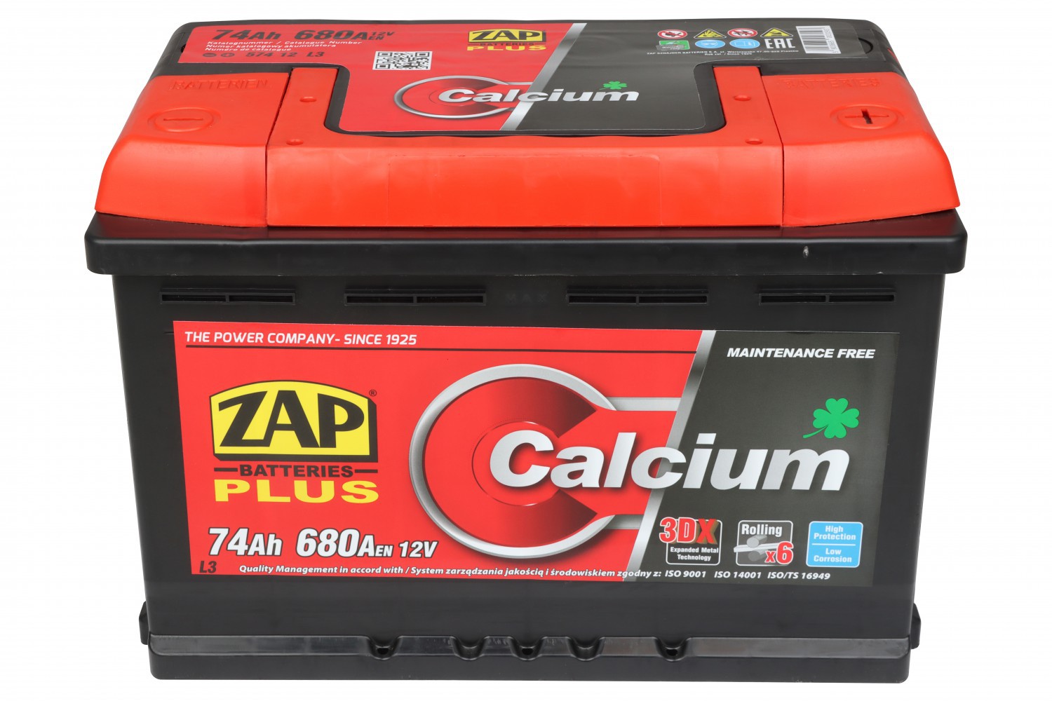 Акумулятор Zap 12V 74Ah 680A R+ Zap Plus 276*175*190Mm
